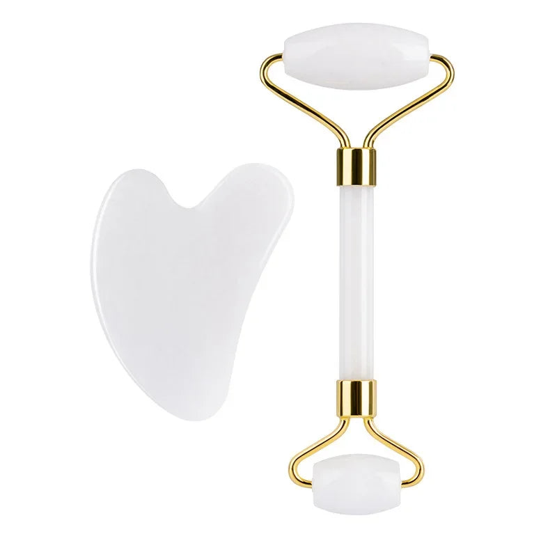 Gua Sha + Rodillo de Quarzo Blanco Natural -  Set para Ritual de Skincare Antiedad
