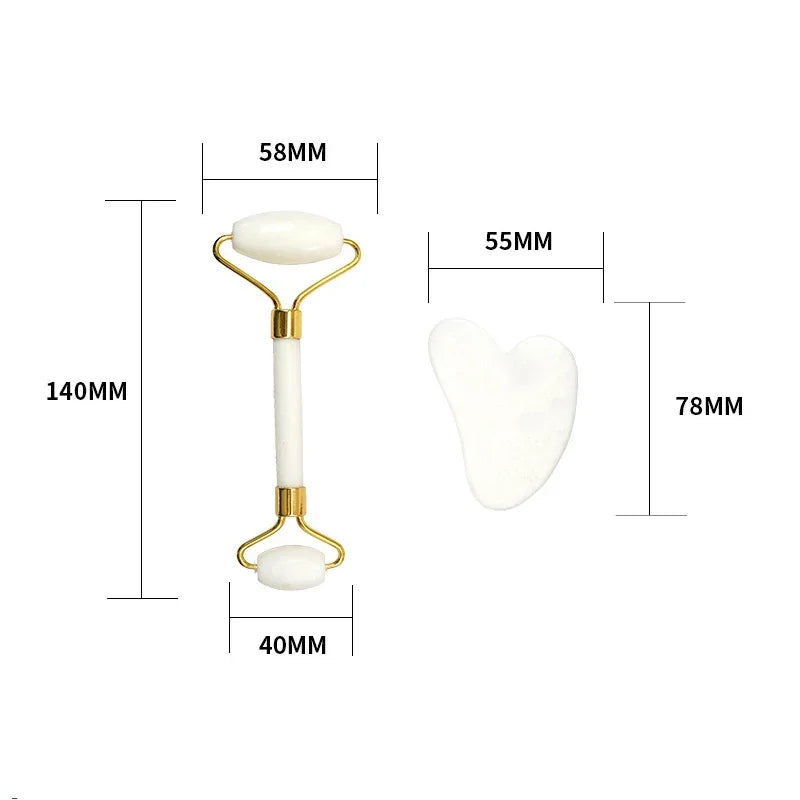 Gua Sha + Rodillo de Quarzo Blanco Natural -  Set para Ritual de Skincare Antiedad